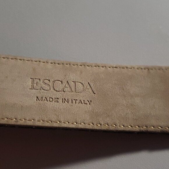 ESCADA Blue Reptile Embossed Leather Belt with Double "E" Silver-Tone Logo Buckl - Picture 5 of 11